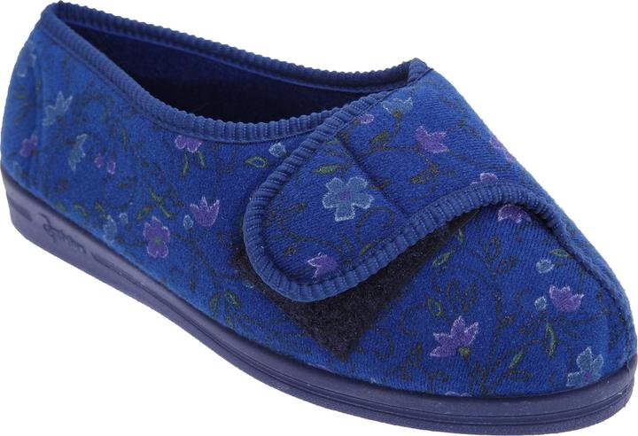 Comfylux Davina Hausschuhe mit Klettverschluss und Blumenmuster extra weite Passform