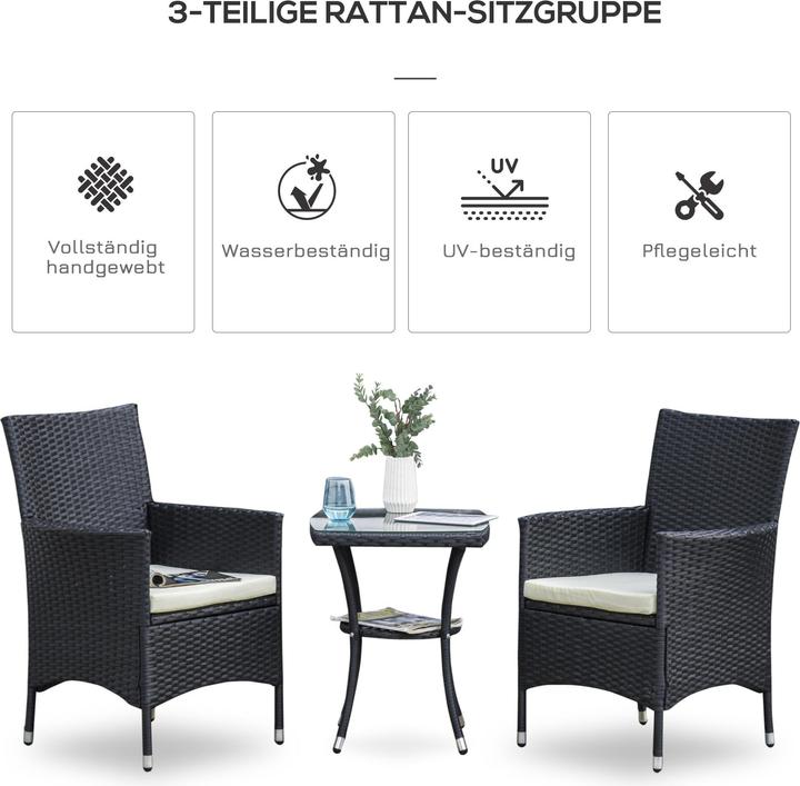 Immagine prodotto Outsunny Gruppo di sedute in rattan come set da 3 pezzi