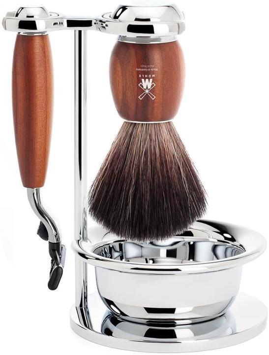 Immagine prodotto Mühle Set da barba, 4 pezzi con ciotola, pennello da barba con fibra nera, rasoio a 3 lame (Pennello da barba)