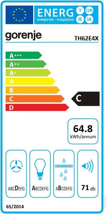 Energie-Label Gorenje TH62E4X Dunstabzugshaube Halb eingebaut (Pullout) Edelstahl ³/h C (Flachschirmhaube)