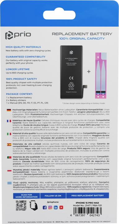 Actual product image prio Battery for iPhone 15 Pro Max (Universal APN)
