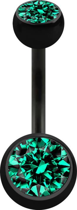 Image du produit Star Piercing Banane noire avec deux boules de cristal turquoise (Acier chirurgical 316L, sans laiton)