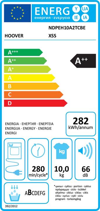 Energy Label Hoover H-DRY 500 NDPEH10A2TCBEXSS (10 kg, Left)