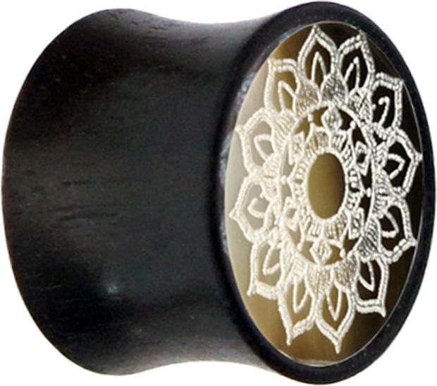 Star Piercing Flared Plug Perlmutt Lotusblume aus Eisenholz (Organisch, ohne Messing, Mineralisch)