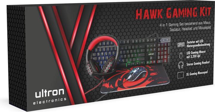 Actual product image Ultron HAWK Gaming Kit 4in1 (Keyboard+Mouse+MousePad+Headset) (DE, Cable)