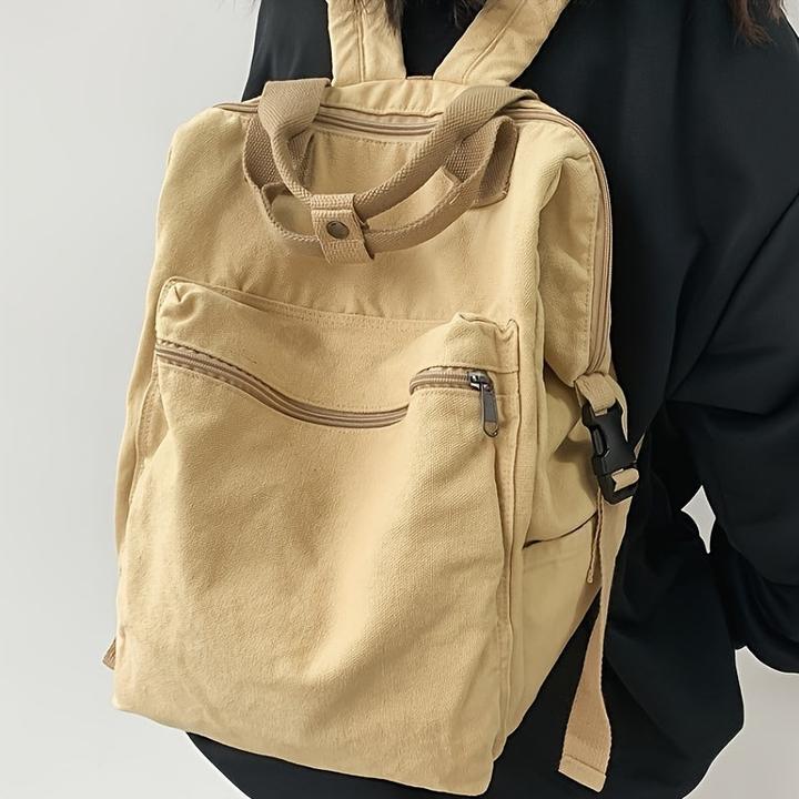 Image du produit Only-Bags.Store Grand sac à dos décontracté en toile, sac à cadre de couleur unie avec de multiples compartiments
