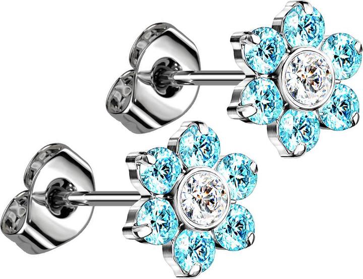 Immagine prodotto Star Piercing Orecchini a perno senza fili in argento con fiori e cristalli color acqua (Titanio G23, senza ottone)