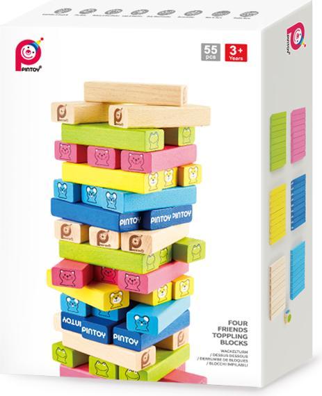Actual product image Pintoy PT Four Friends Toppling Blocks (German, English, Italian, French)
