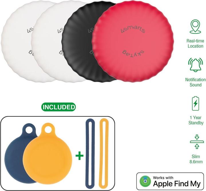 Actual product image 4smarts SkyTag Slim set of 4 2x white, 1x black, 1x red (iOS)