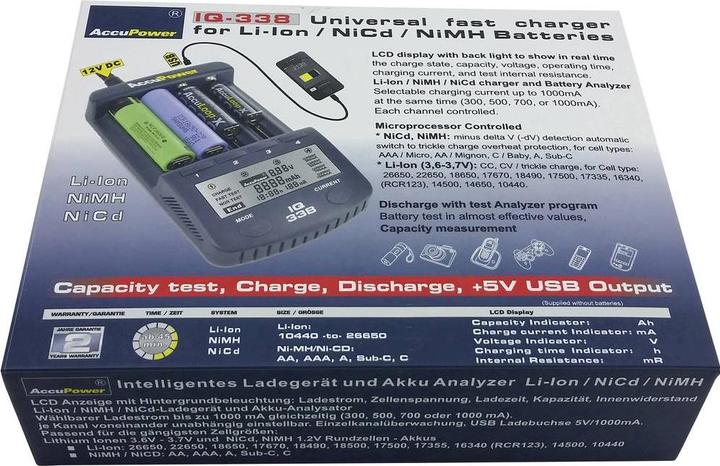 Image du produit AccuPower Chargeur de piles rondes NiCd, NiM (14500, 18650, AA, CR123A, Piles rechargeables + chargeur)