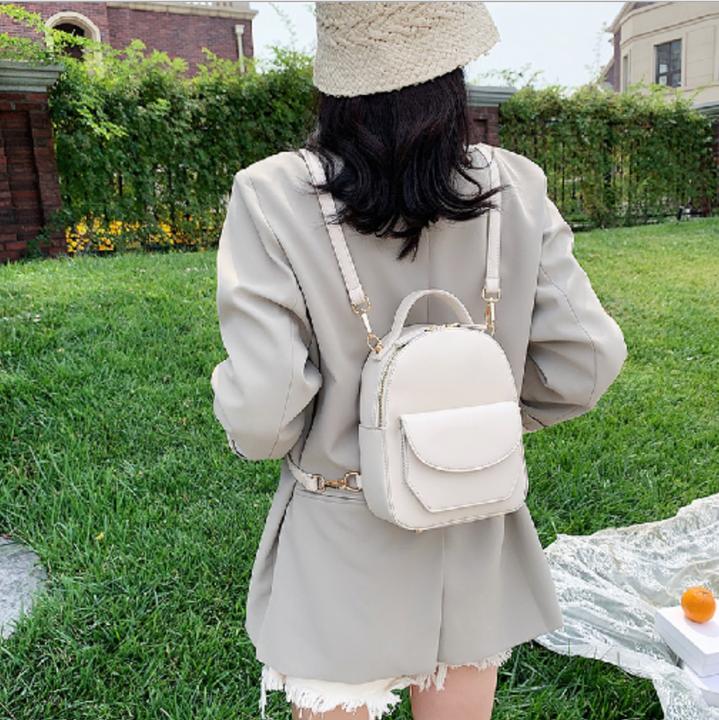 Image du produit Only-Bags.Store Mini sac à dos à 3 compartiments en cuir vegan, mini sac à dos beige, sac en cuir vegan