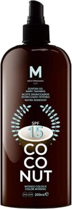Actual product image Mediterraneo Sun COCONUT suntan oil dark tanning SPF15 200 ml (Sun lotion, SPF 15, 200 ml)