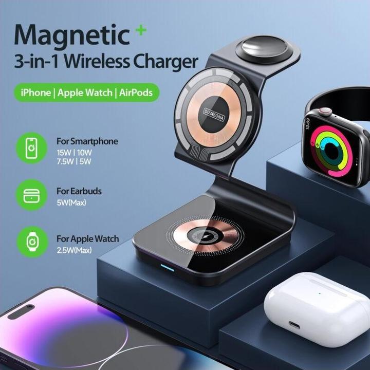 Image du produit Duzzona Station de charge multiple sans fil 3 en 1 MagSafe QI 15W (15 W)