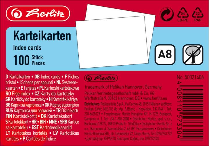 Actual product image Magni herlitz index card A8, blank, white, 100 pieces (A8, 170 g/m², 100 x)