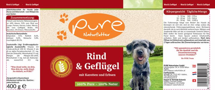 Immagine prodotto Pure Naturfutter Menu per cani: manzo e pollame con verdure (Adulto, Junior, Senior, 1 pz., 400 g)