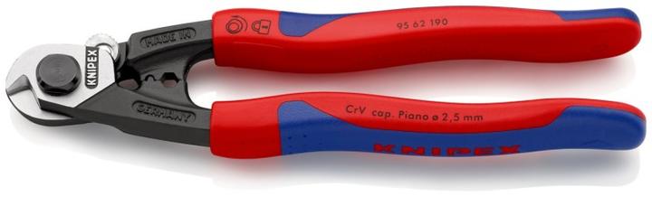 Actual product image Knipex Wire rope scissors l.190mm f.wire rope d.6mm head polished handle 2comp. sheaths forged (195 mm)
