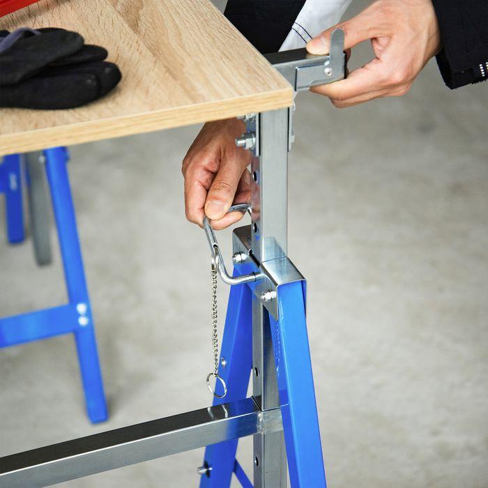 Immagine prodotto Swisshandel24 2 x cavalletto da ponteggio pieghevole regolabile in altezza fino a 200 kg acciaio blu 68 x 58 x (58 cm, 68 cm)