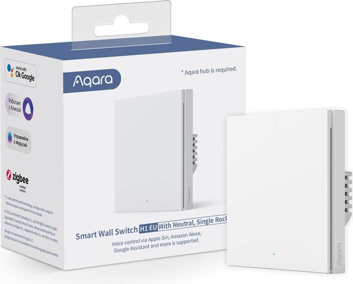 Actual product image Aqara Smart Wall Switch H1 White With Neutral, Single Rocker (Zigbee)