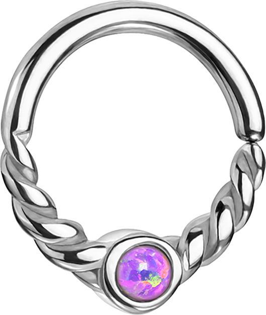 Produktbild Star Piercing Micro Piercing Ring silber halb geflochten mit Opal violett (Chirurgenstahl 316L, ohne Messing)