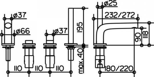 Produktbild Keuco 4-Loch-Wannenmischer EDITION 400 Wannenrand Ausldg 180mm vc