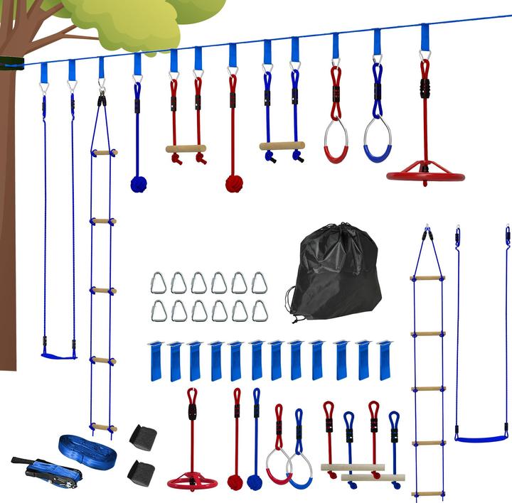 Aiyaplay Ninja Slackline-Set Polyester, Kunststoff Blau+Rot