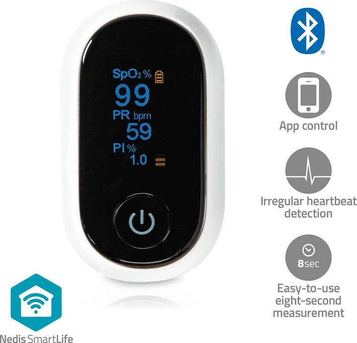Produktbild Nedis SmartLife Pulsoximeter | Bluetooth | OLED-Anzeige | Akustischer Alarm / Anti-Bewegungsstörunge