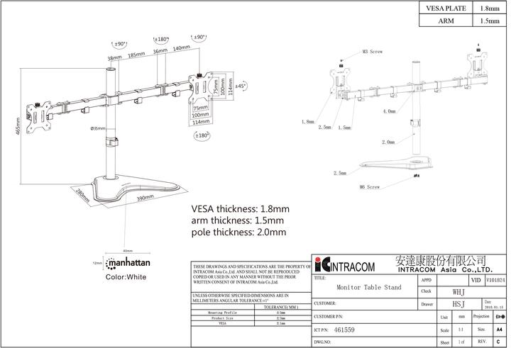 Produktbild Manhattan Standfuss Monitorarm für zwei Monitore 33 813 (Tisch, 32")