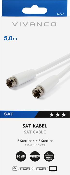 Produktbild Vivanco Antennen, SAT Anschlusskabel 5.0 m 90 dB Folienschirm, Geflechtschirm Weiss (90 dB, Antennenkabel)