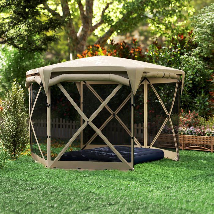 Immagine prodotto Swisshandel24 Faltpavillon sechseckig ca. 3,5x3m mit abnehmbaren Dach Wasserdicht, Khaki (345 cm, 300 cm)