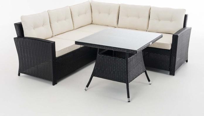 Produktbild Swisshandel24 Eckgarnitur Sierra Flachrattan cremeweiss, schwarz