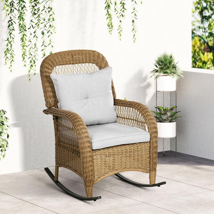 Produktbild Outsunny Rattan Schaukelstuhl mit Sitzkissen