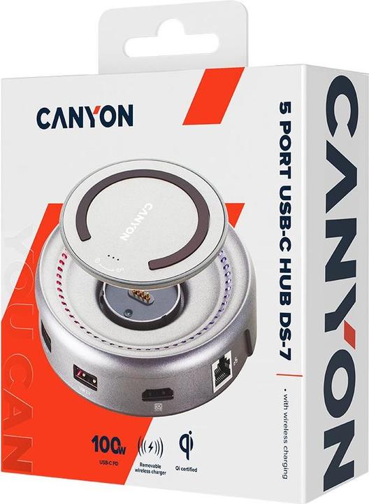 Produktbild Canyon USB-5-in1 HUB USB-C > HDMI/2xUSB/USB-C/VGA/QI Laden (USB-C, 5 Ports)