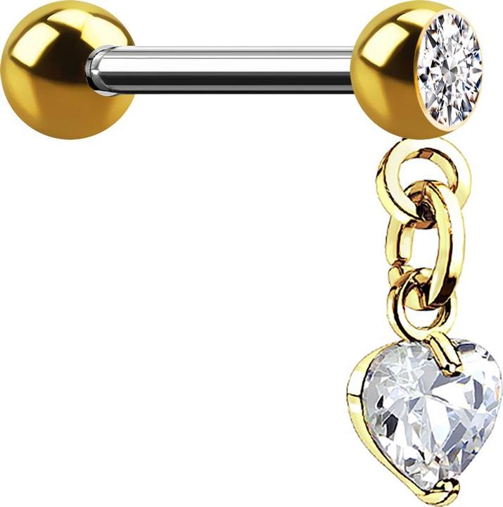 Produktbild Star Piercing Micro Barbell 14k vergoldet mit Kugel und Anhänger Herz (Messing, Chirurgenstahl 316L)