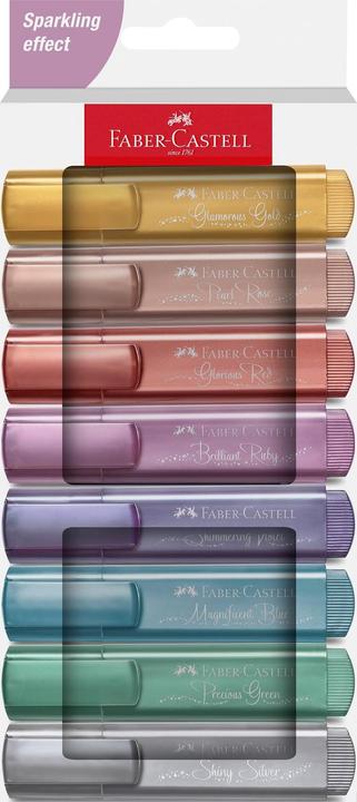 Faber-Castell Evidenziatori TL 46 Metallic bust. da 8 (Astuccio da 8 (oro glamour, argento brillante, rosa perla, rubino brillante, blu magnifico, verde prezioso, rosso glorioso, viola scintillante), 5 mm, 8 x)