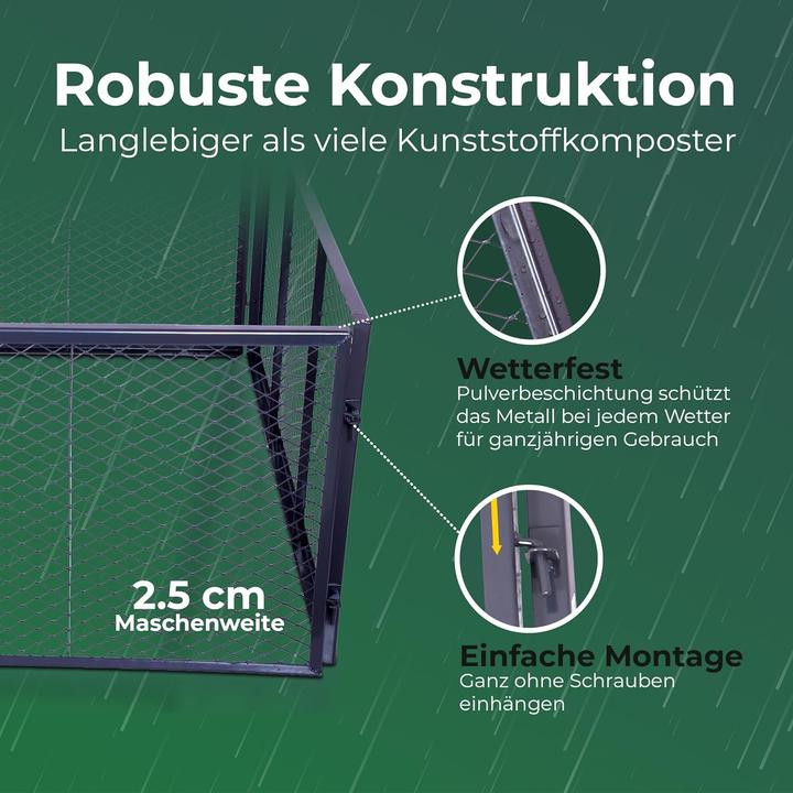 Produktbild Novatool Garten-Komposter Metall 100x100x50 cm, mit erweiterbarem Stecksytem, pulverbeschichteter Me (1000 l)