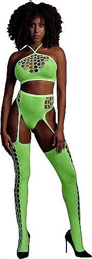 Actual product image Ouch! Two Piece with Crop Top and Stockings - Green - XS/XL (One size)