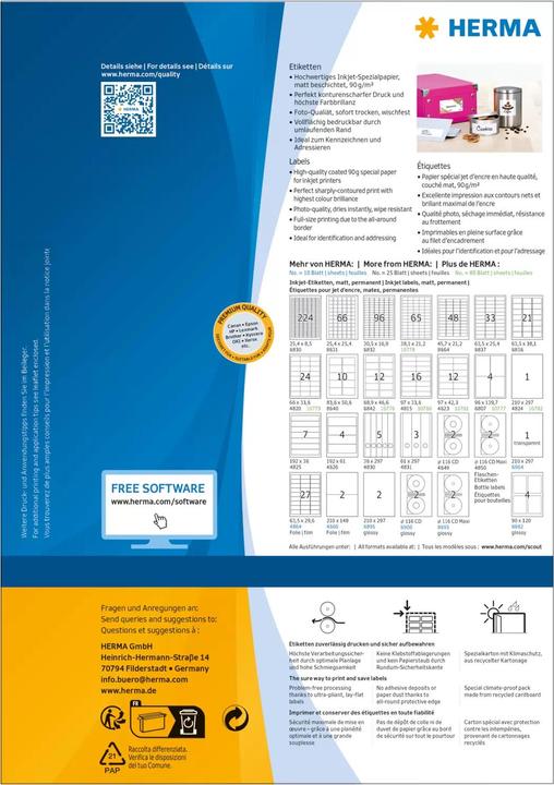 Actual product image HERMA Inkjet labels A4