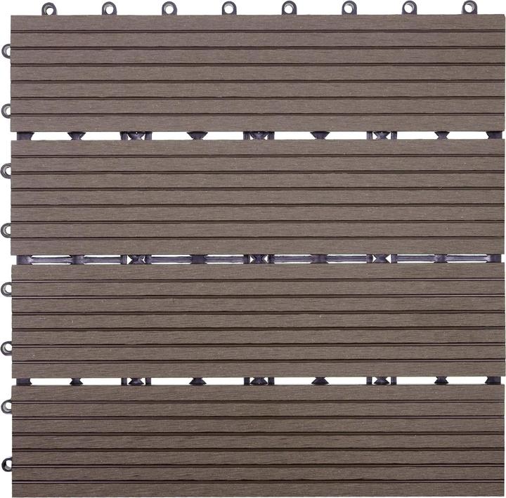 Immagine prodotto Swisshandel24 Piastrella WPC per pavimenti Rodano, aspetto legno balcone/terrazzo, 11x ogni 30x30cm = 1mq base (11 x, 30 x 30 cm)