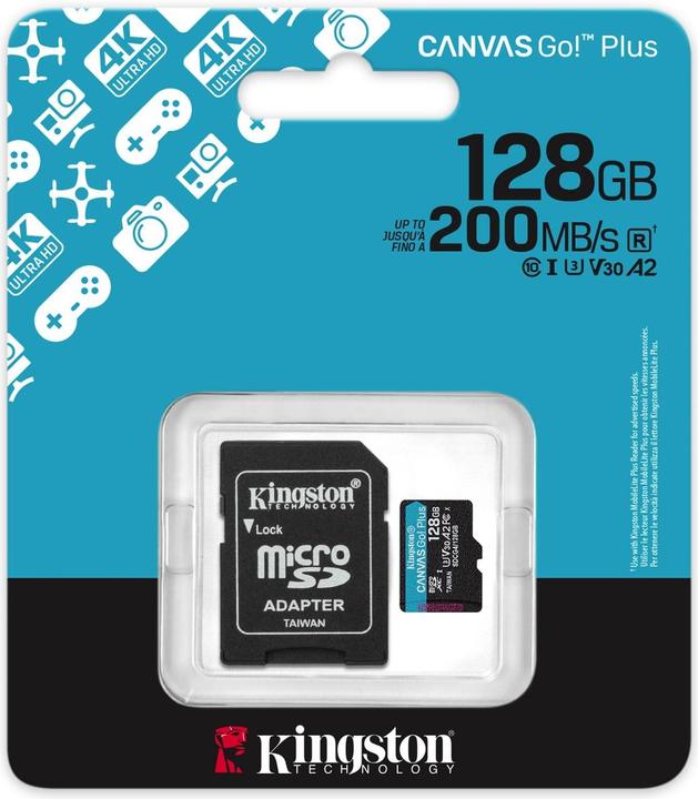 Actual product image Kingston Card Canvas Go Plus MicroSD +ADP 128GB (128 GB, microSDXC, U3, UHS-I)