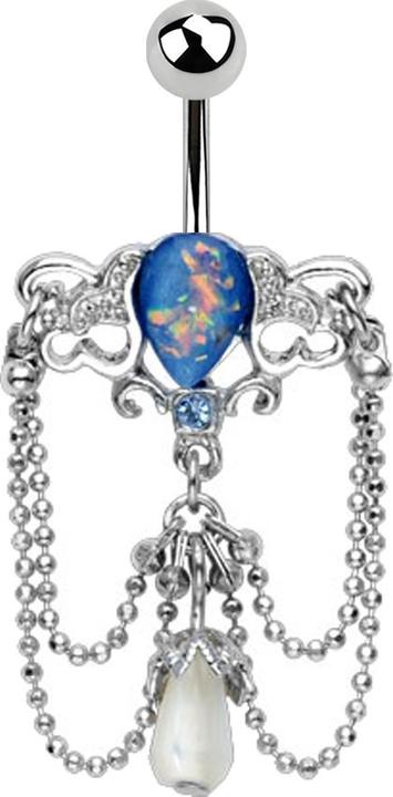 Image du produit Star Piercing Banane argent avec boule et opale bleue Pendentif Vintage Chaîne de lustre (Laiton, Acier chirurgical 316L)