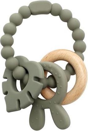 Imagetoys Magni - Teether bracelet silicone with wooden ring leaves and bunny-ears appendix - Green (5578)
