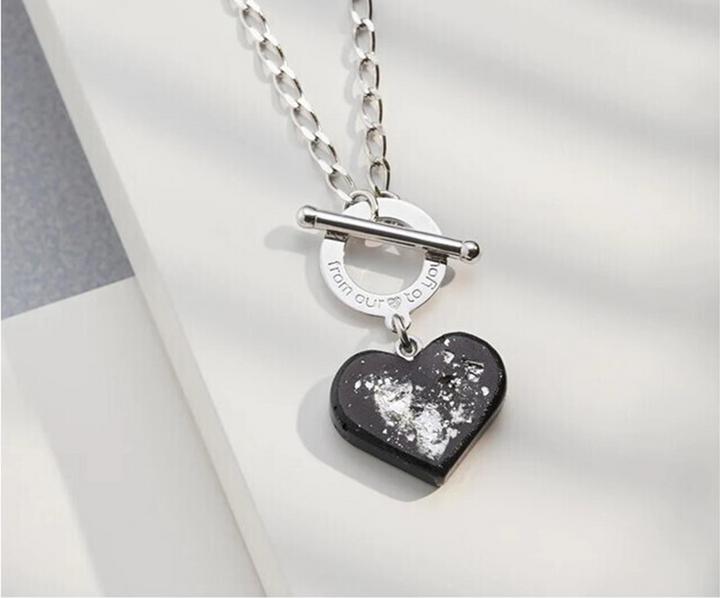 Actual product image C. Jungle Necklace with heart pendant JASMINA1 Handmade Sterling Silver Ultra high-strength concrete (Recycled 925 sterling silver, Rhodium plated)