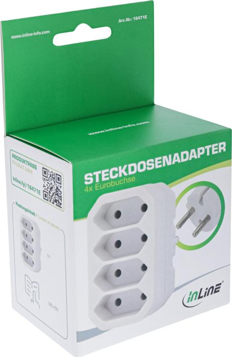 Immagine prodotto InLine Adattatore di presa, da CEE7/17 a 4x prese Euro, con protezione tattile avanzata, bianco (4 x)