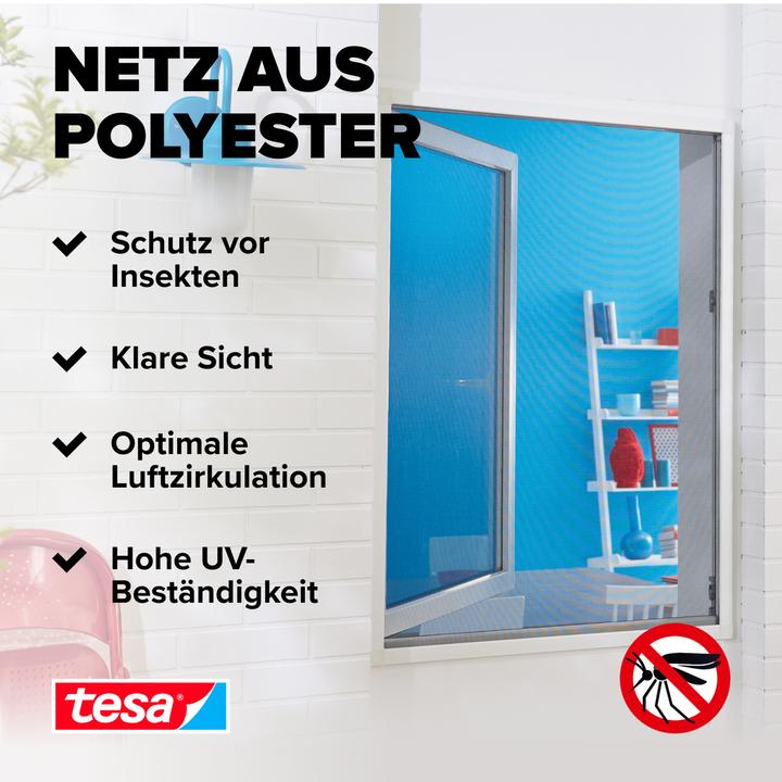 Produktbild tesa Insektenschutz COMFORT für Fenster, mit Klettband, selbstklebend, ohne Bohren (170 x 180 cm)