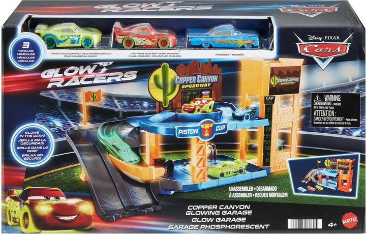 Actual product image Mattel Glow Racers Copper Canyon Glowing Garage Playset