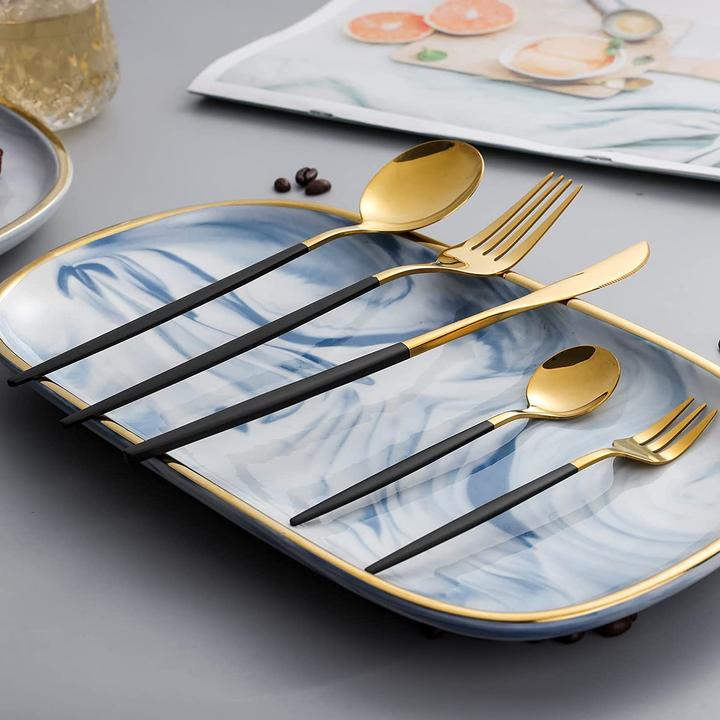 Produktbild Sanli Besteck Schwarz Gold Set Fuer 12 personen