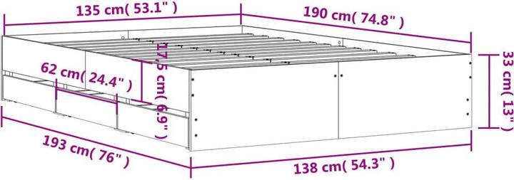Produktbild VidaXL Bettgestell mit Schubladen (135 x 190 cm)