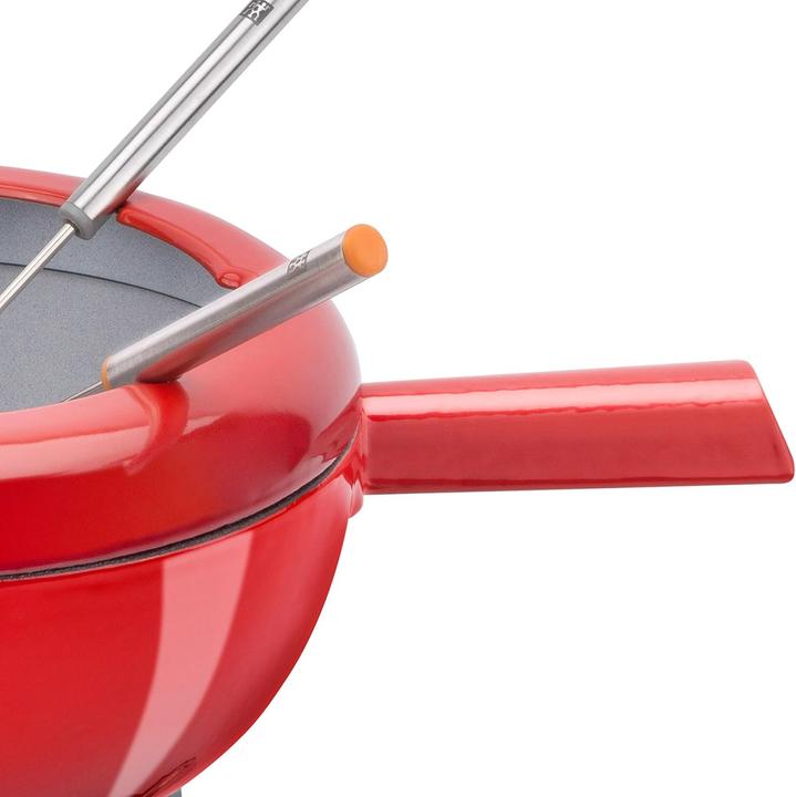 Produktbild Zwilling Fondue-Set aus Gusseisen 20 cm rot mit 6 Edelstahlgabeln (Käsefondue, Schokoladenfondue)
