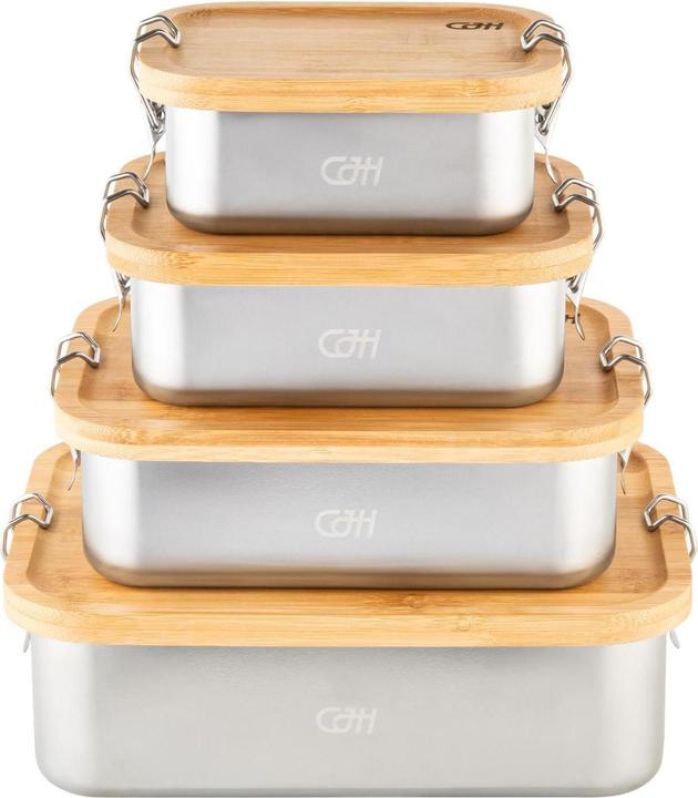 Image du produit CJH Lunch Box L en acier inoxydable, couvercle en bambou, séparateur