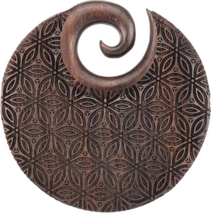 Image du produit Star Piercing Ohrgewicht Spirale Teller Mandala Blume des Lebens aus Narra Holz (sans laiton, Organique)